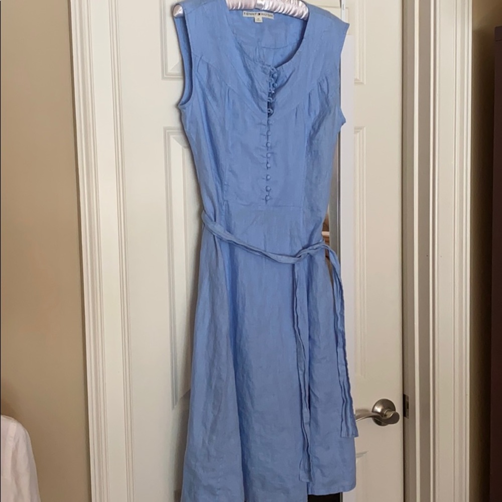 Tommy Hilfiger linen blue dress M beautiful button